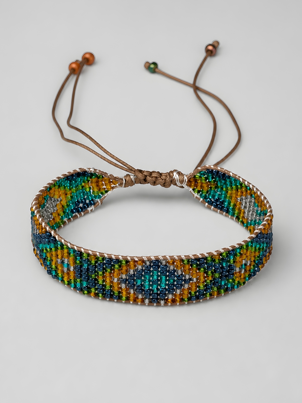 Handmade Loom Woven Seed Bead Cuff Bracelet - Southwestern Beaded Geometric